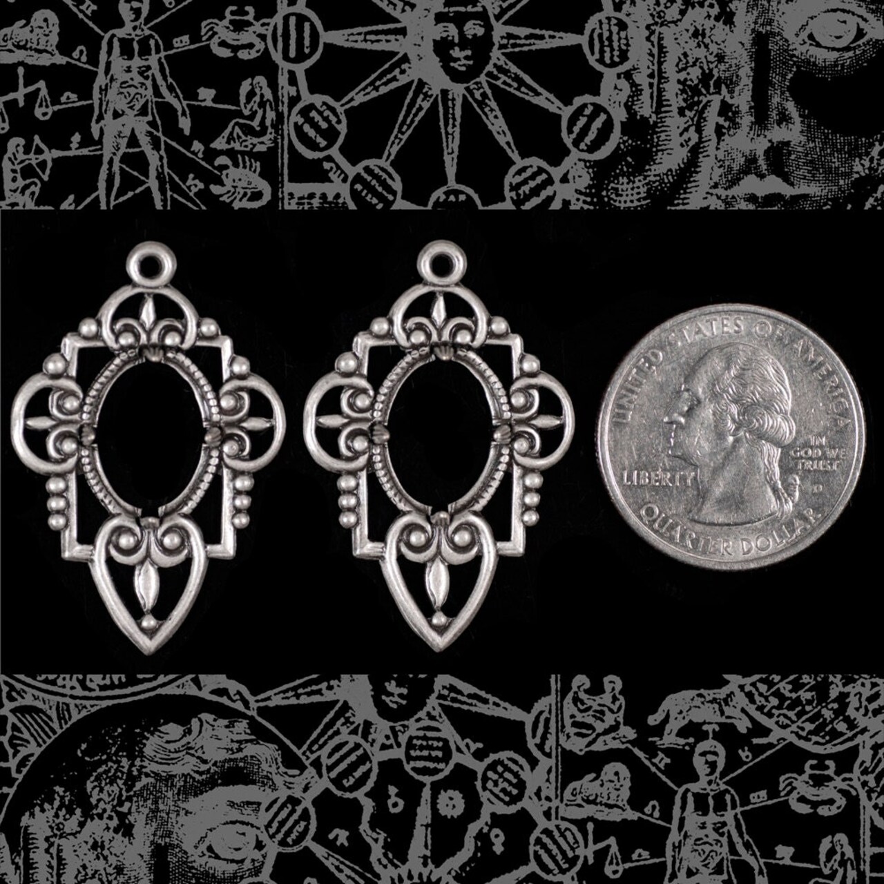 Antiqued Silver Plated Brass Filigree Frames for 10mm x 14mm - Set of Two - S-F32